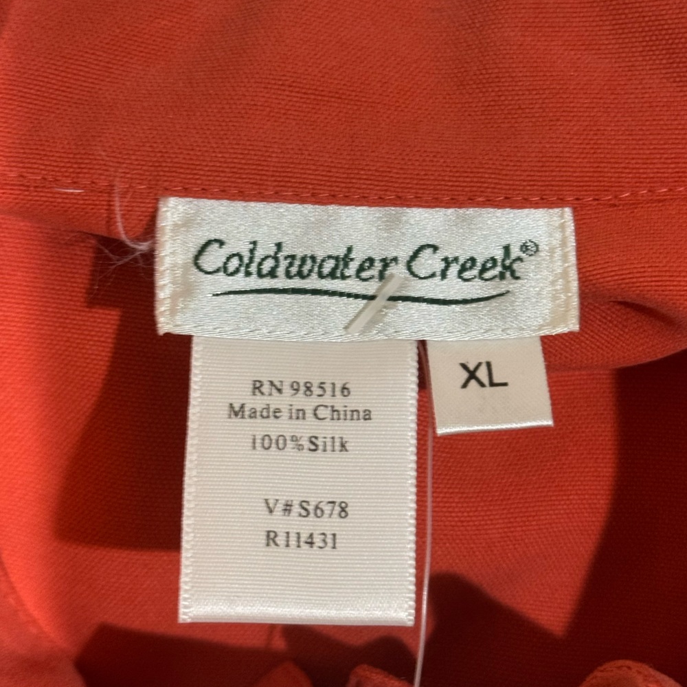 Coldwater Creek NWT 100% silk orange button down long sleeve long shirt size XL - Picture 9 of 11